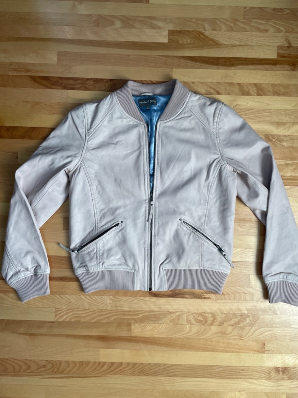 Michael Stars Light Pink Leather Bomber Jacket Size Small